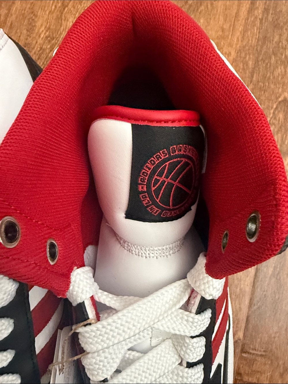 adidas High-Top Sneakers in White, Red & Black - Picture 13 of 14
